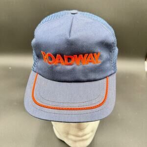 Vintage Roadway Express Trucking Hat Snapback Made in USA Blue Mesh Trucker Cap